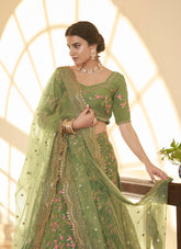 Fashionable Mehendi Colour Lehenga Choli